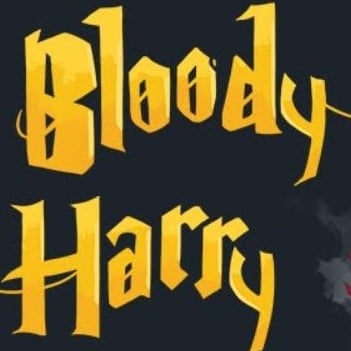 Le titre Bloody Harry est écrit en couleur jaune sur un fond noir.
