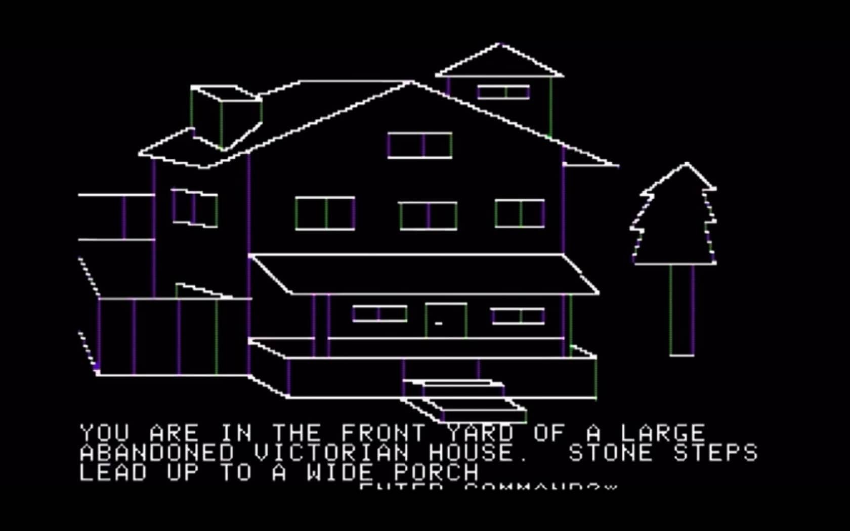 La maison du jeu Mystery House est composée uniquement de lignes blanches.