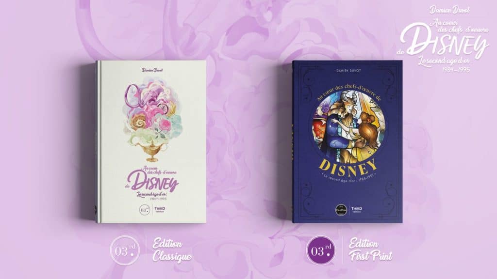 Le livre Au coeur des chefs d'oeuvre possède deux couvertures différentes. L'une présente la lame d'Aladdin sur un fond blanc alors que l'on retrouve sur l'autre un dessin qui représente Belle accompagné de la Bête.