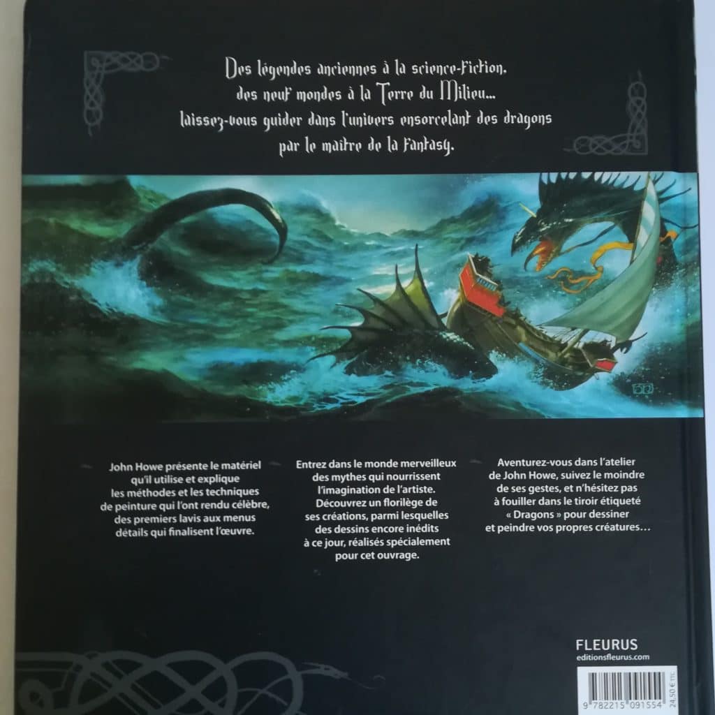 Il s'agit de la quatrième de couverture du livre Dragons, écrit et illustré par John Howe.