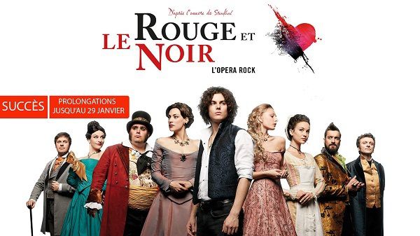 L'affiche de la comédie musique "Le Rouge et le Noir" met en avant les neuf personnages principaux du spectacle.