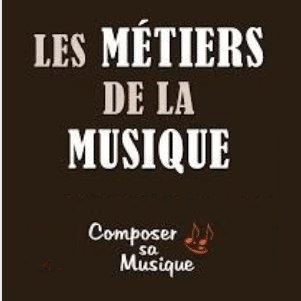 Le titre "Les Métiers de la Musique" est écrit en blanc sur un fond marron.