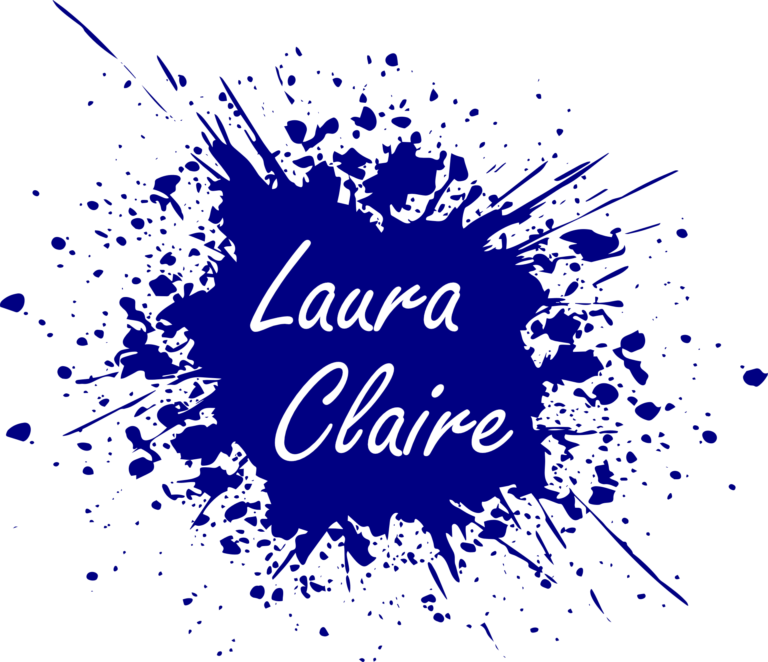 Voici le logo du site. Il représente une tâche d'encre de couleur bleue au centre de laquelle est écrit le nom d'auteure Laura Claire.