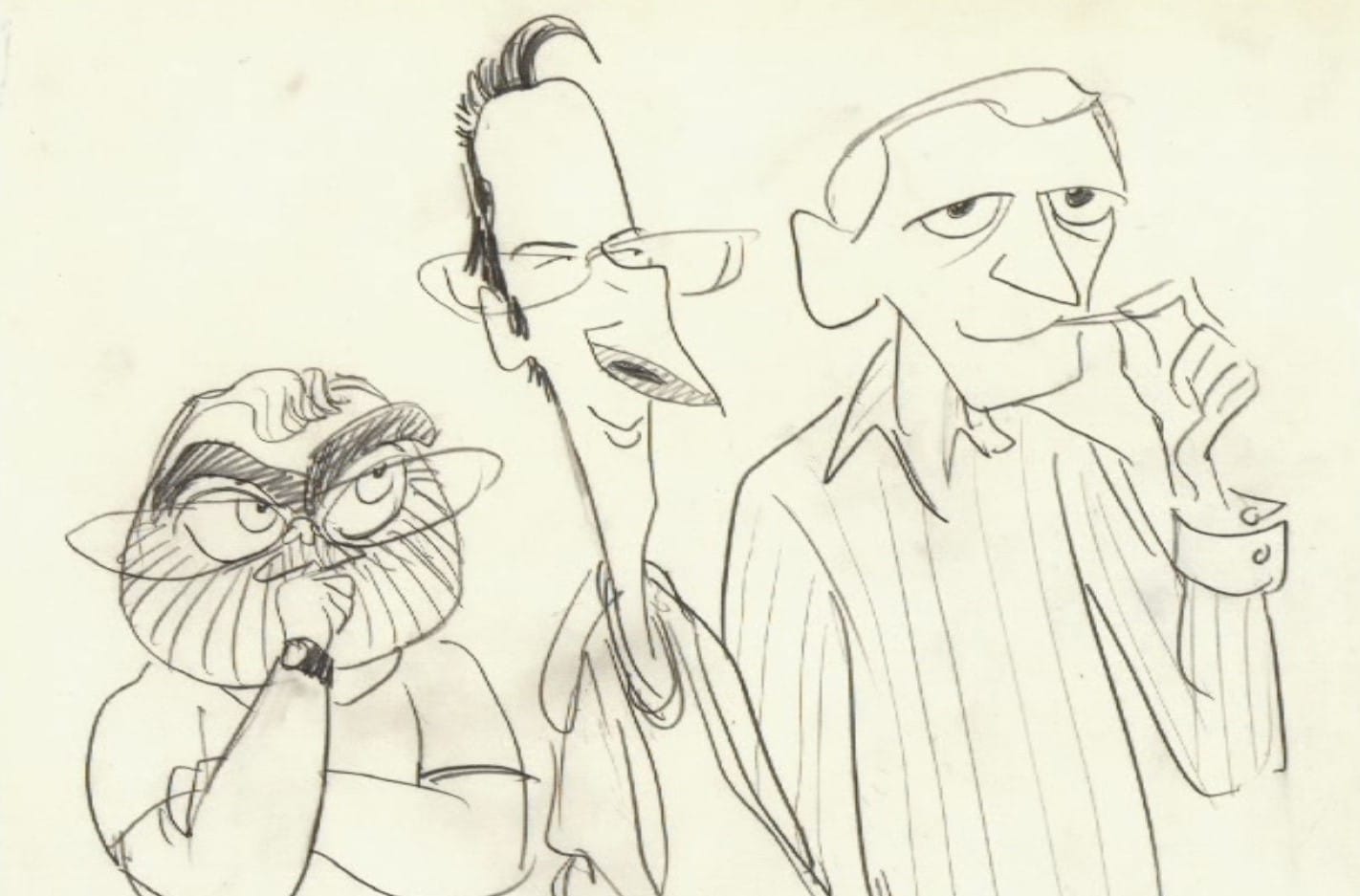 Cette caricature représente Ron Clements, John Musker et Howard Ashman.