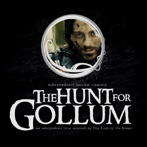 Le titre "The Hunt for Gollum" est écrit en blanc sur un fond noir.