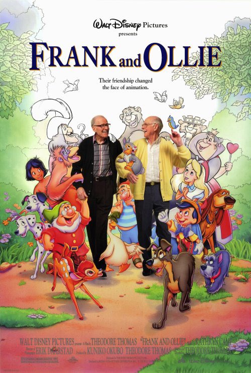 Frank Thomas et Ollie Johnson sont entourés des personnages Disney qu'ils se sont chargés d'animer.