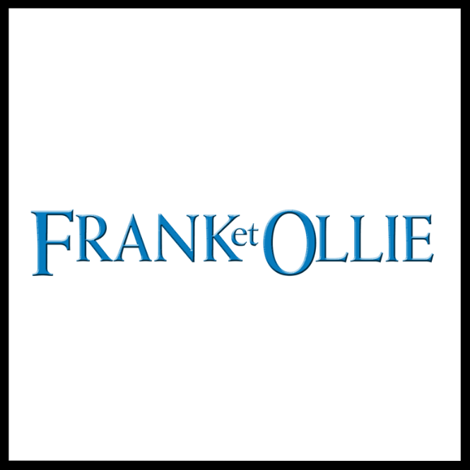 Le titre "Frank & Ollie" est écrit en bleu sur un fond blanc.