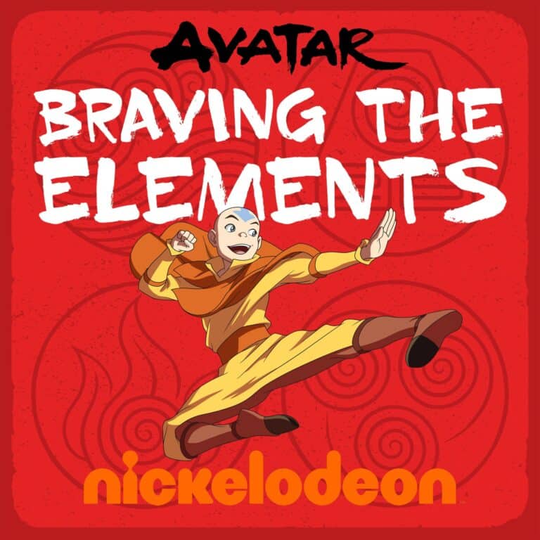 L'affiche du podcast "Braving the elements" montre le personnage principal en train d'adopter une position de Kang Fu.