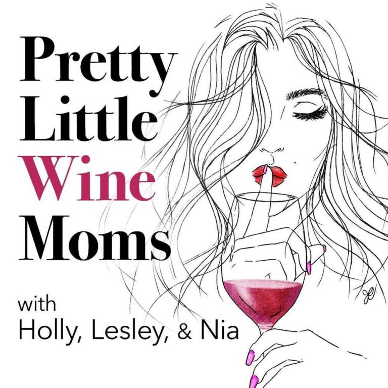 L'affiche du podcast met en avant une silhouette féminine qui pose un doigt sur ses lèvres et qui tient aussi un verre de vin.