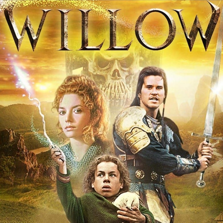 L'affiche du film Willow montre les trois personnages principaux.