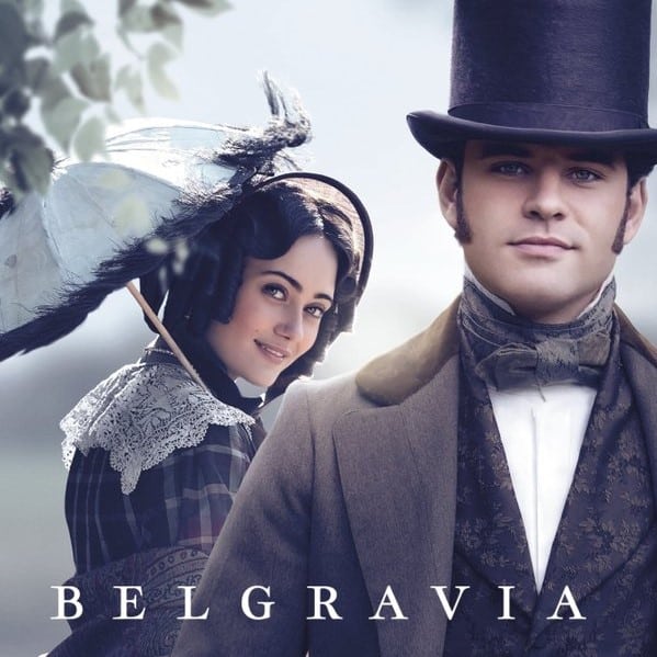Sur cette affiche figurent Charles Pope et Lady Maria, deux des personnages principaux de la série Belgravia.