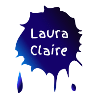Voici le logo du site. Il représente une tâche d'encre de couleur bleue au centre de laquelle est écrit le nom d'auteure Laura Claire.
