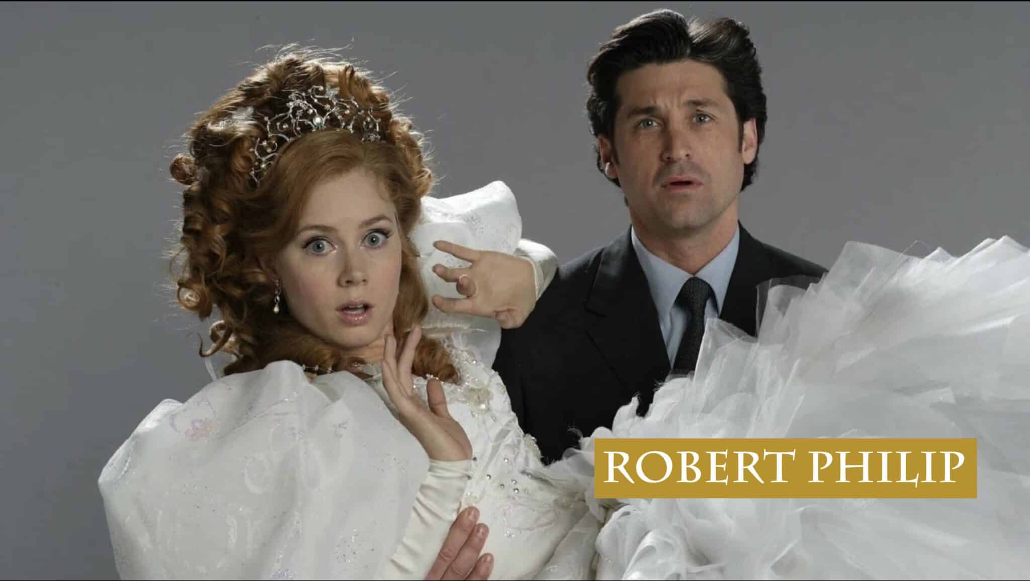 Robert porte dans ses bras Giselle dans sa tenue de mariée.