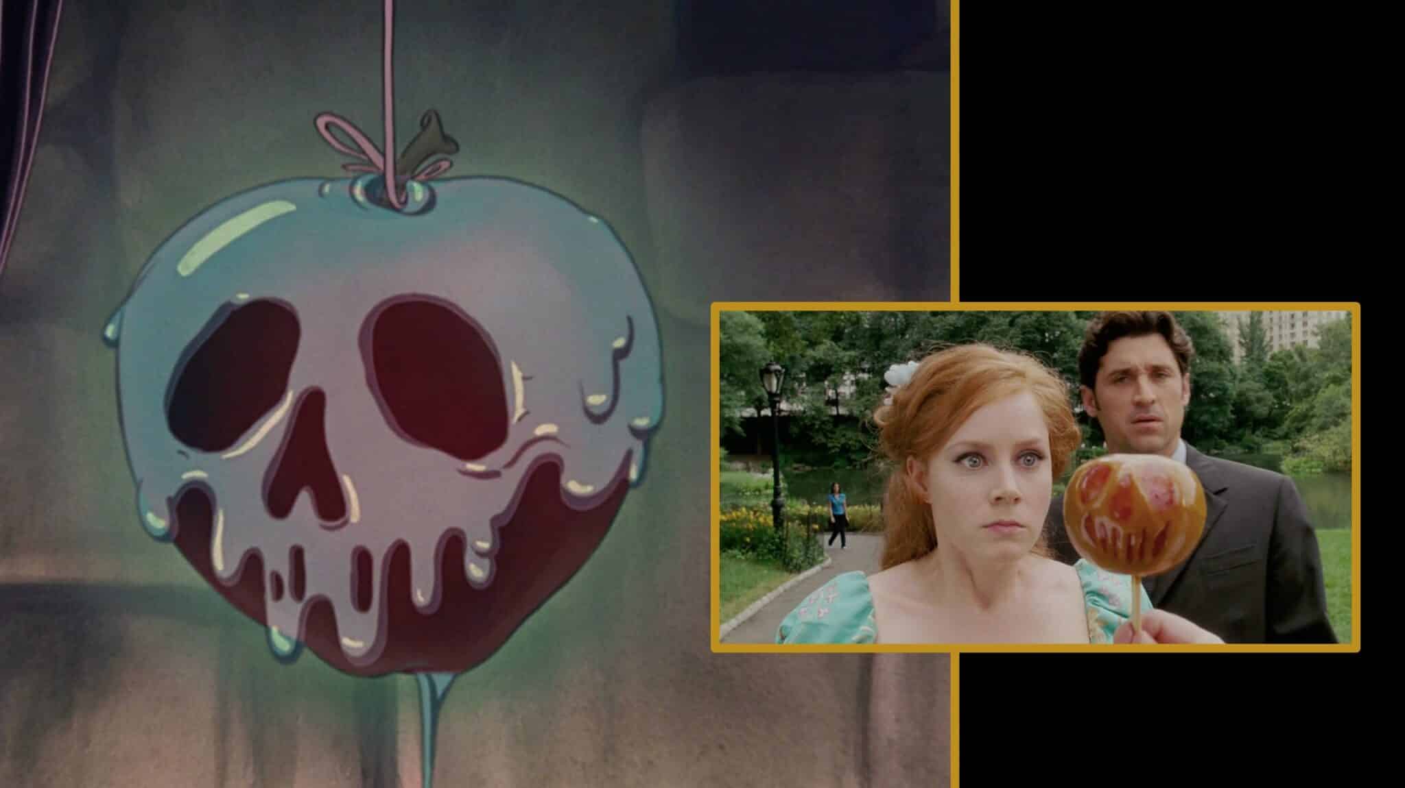 Une tête de mort est dessiné sur la pomme empoisonnée créé par la méchante reine de Blanche-Neige.